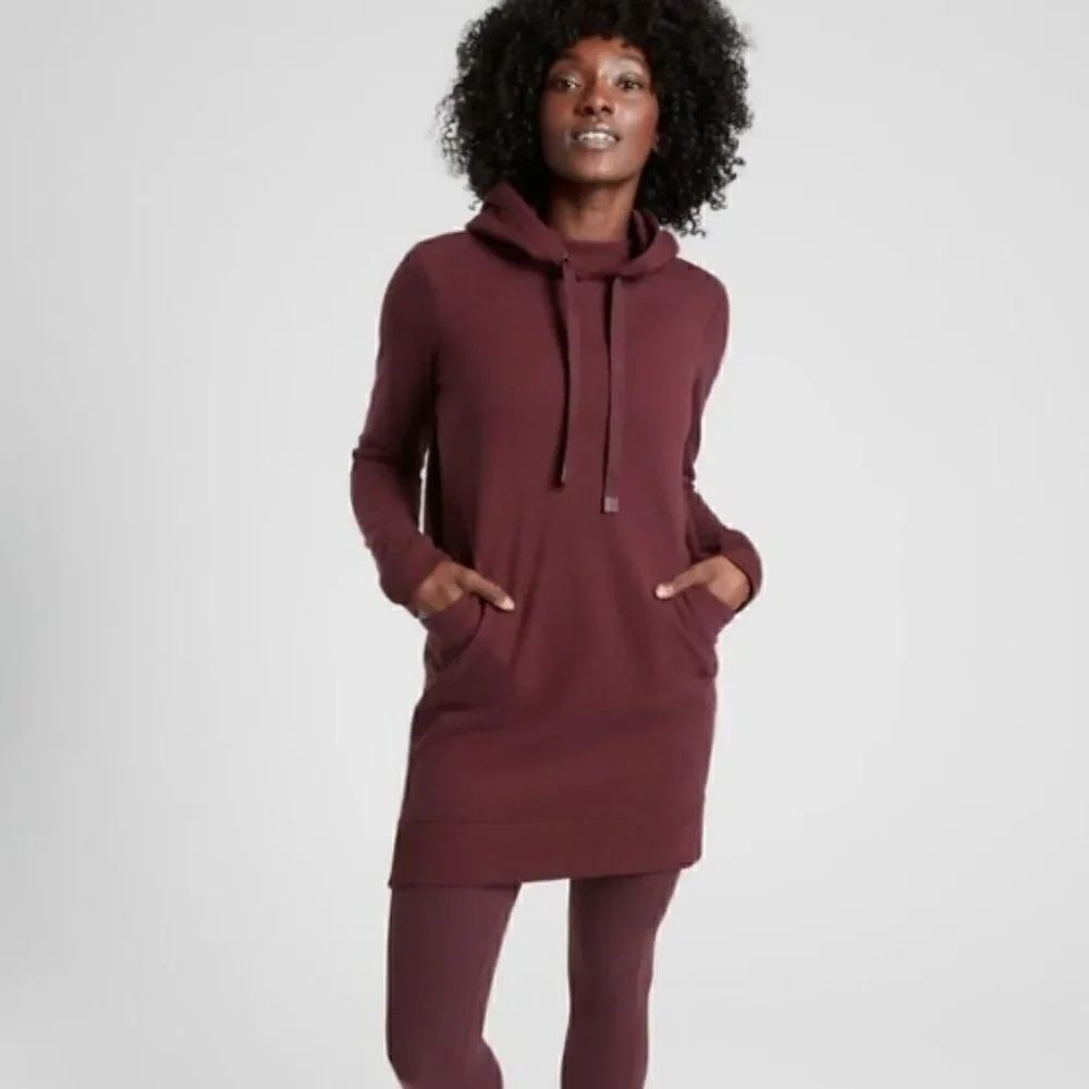 Athleta Burgundy Triumph Hoodie Dress, Size XS